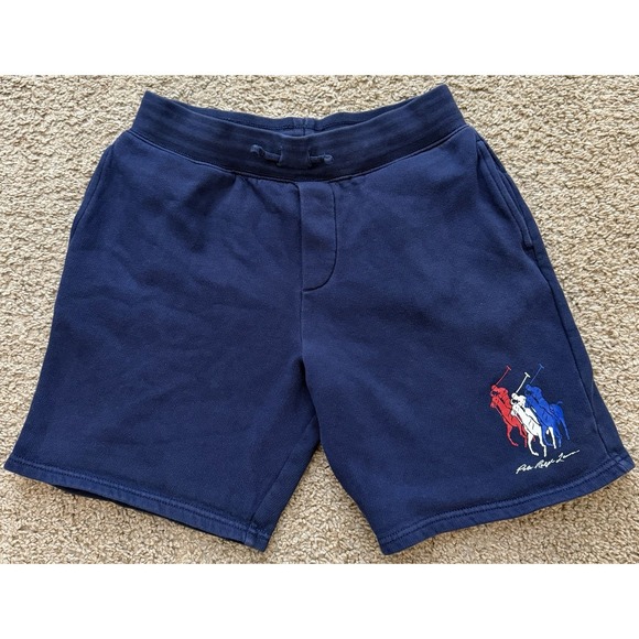 Polo Ralph Lauren Other - Polo Ralph Lauren Navy TRIPLE‎ PONY LOGO Fleece Shorts Boys Pockets Large 14/16